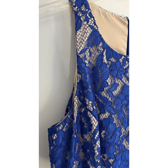 AIDAN MATTOX Blue Lace Fit/Flare Dress Women 12 Sleeveless Lined Cocktail Party - Picture 5 of 12